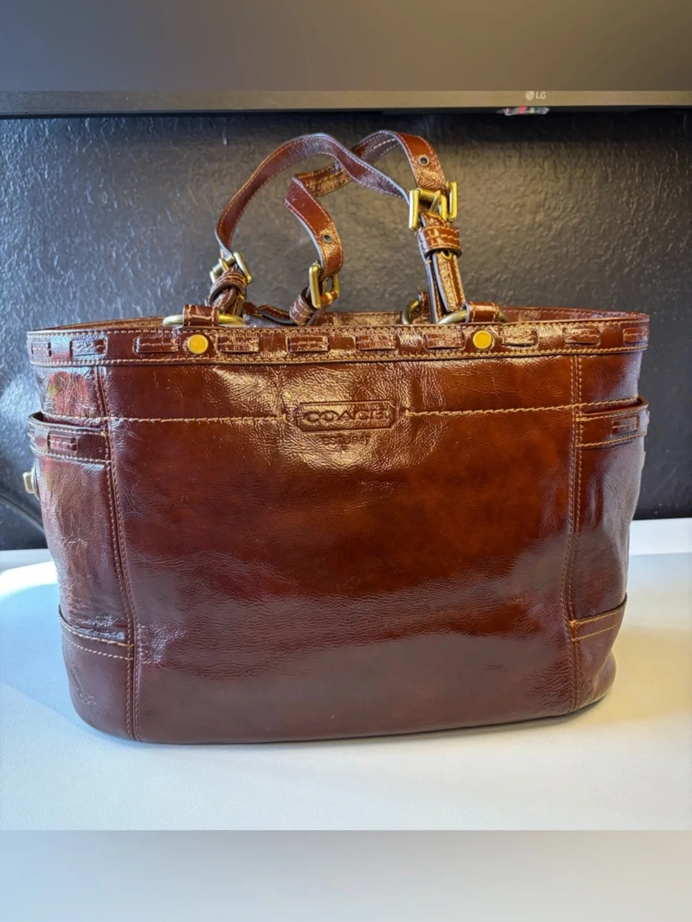 Coach Patent Leather Shoulder Tote with Gold Hardware! #11500 - Picture 1 of 16